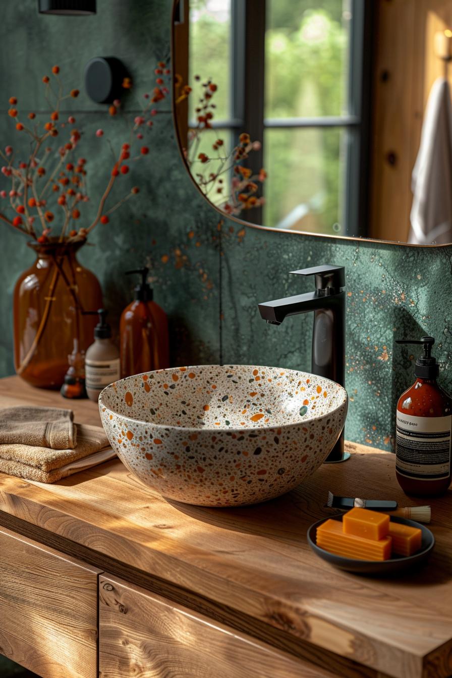 15 chic mid century modern bathroom ideas for timeless elegance 20 6. Terrazzo design harmony: worktops & accessories-2
