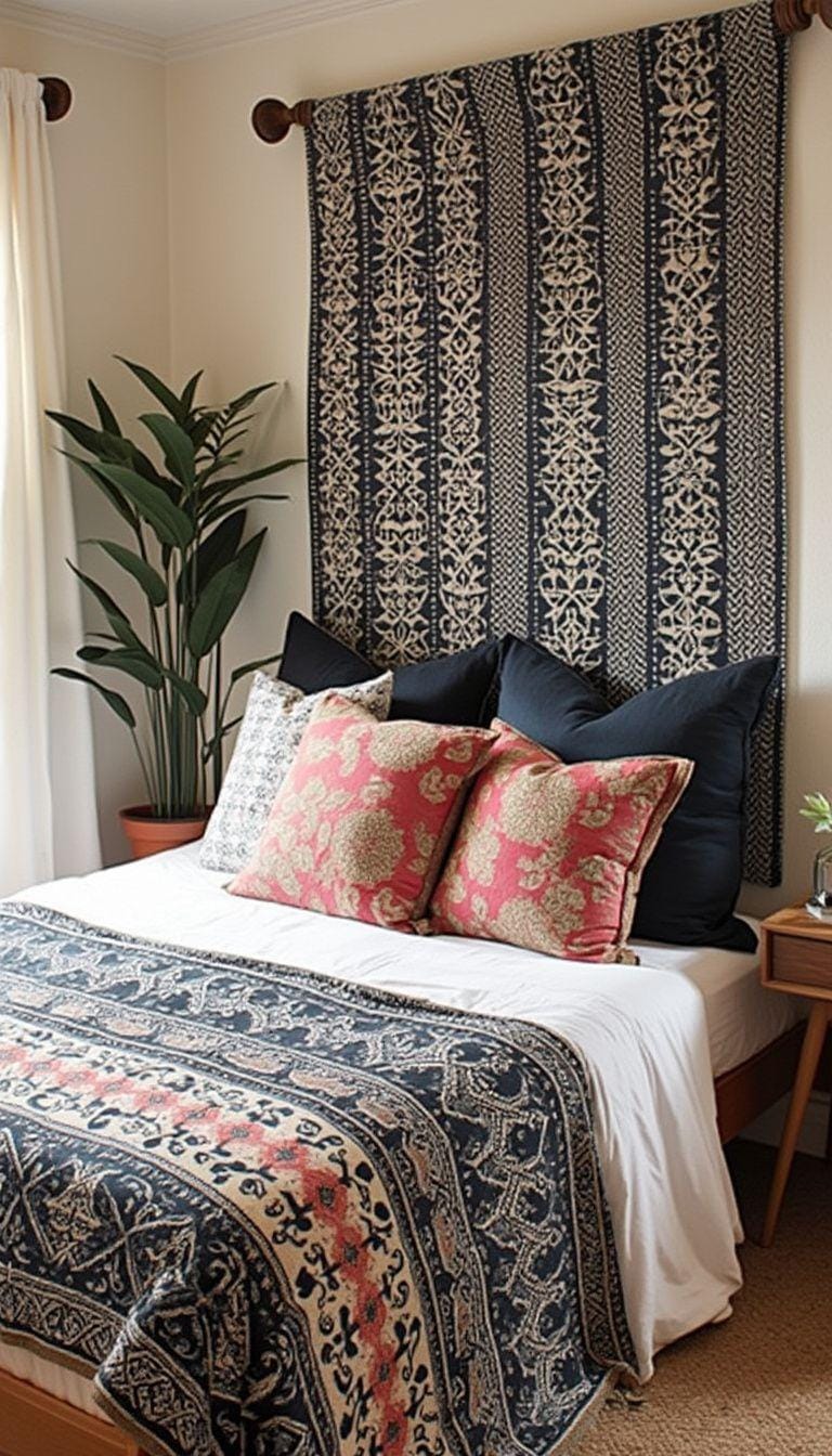 20 beautiful Boho bedroom for teenagers: ideas for 2025 54 18. Textile headboard: transform