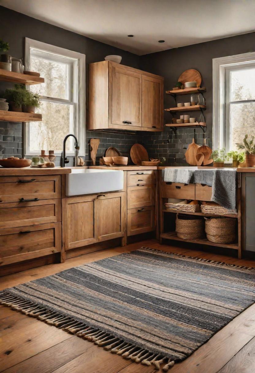 33 Modern Farmhouse Kitchen Ideas: Blending Rustic Charm with Contemporary Design 21 17. Textile Rugs for Cozy Kitchens-0