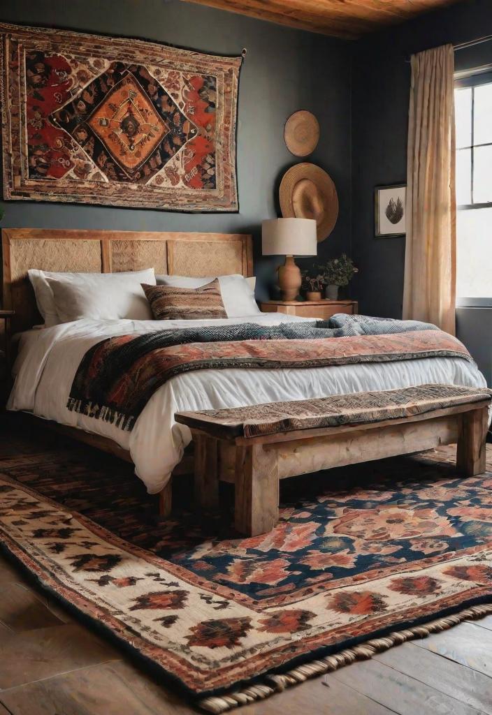 38 Genius Farmhouse Bedroom Ideas 25 23. Texture & Warmth: Layered Persian & Jute Rugs-0