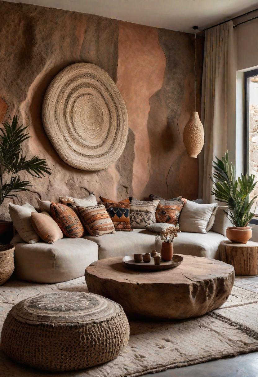 45 Chic & Modern Boho Living Room Ideas To Copy 32 12. Textured Boho Accent Wall:-1