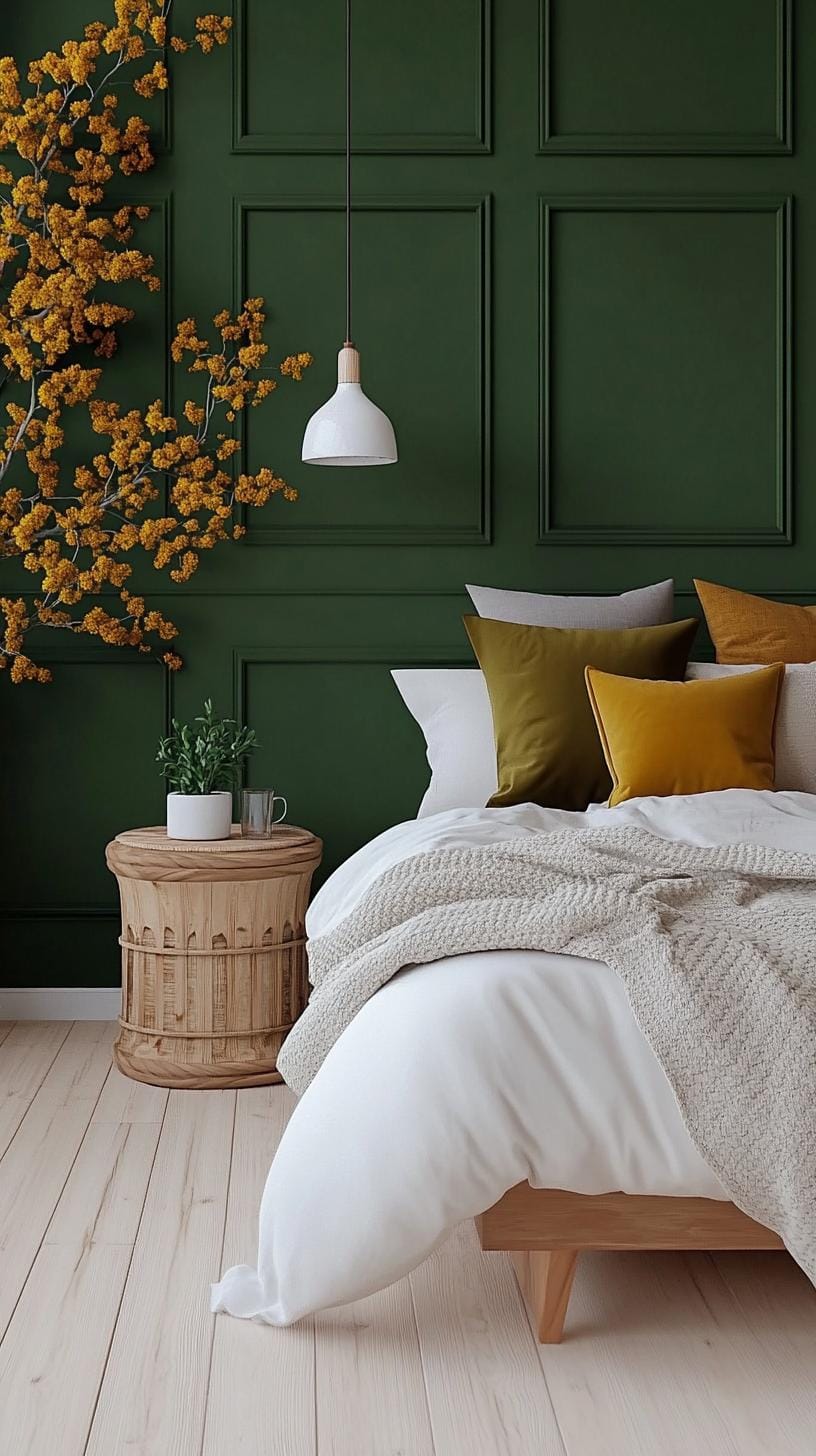 20 moody green bedroom ideas for a cozy retreat 60 19. Structured colors: different textures made of green fabric such as linen, wool and velvet for a tactile experience-0