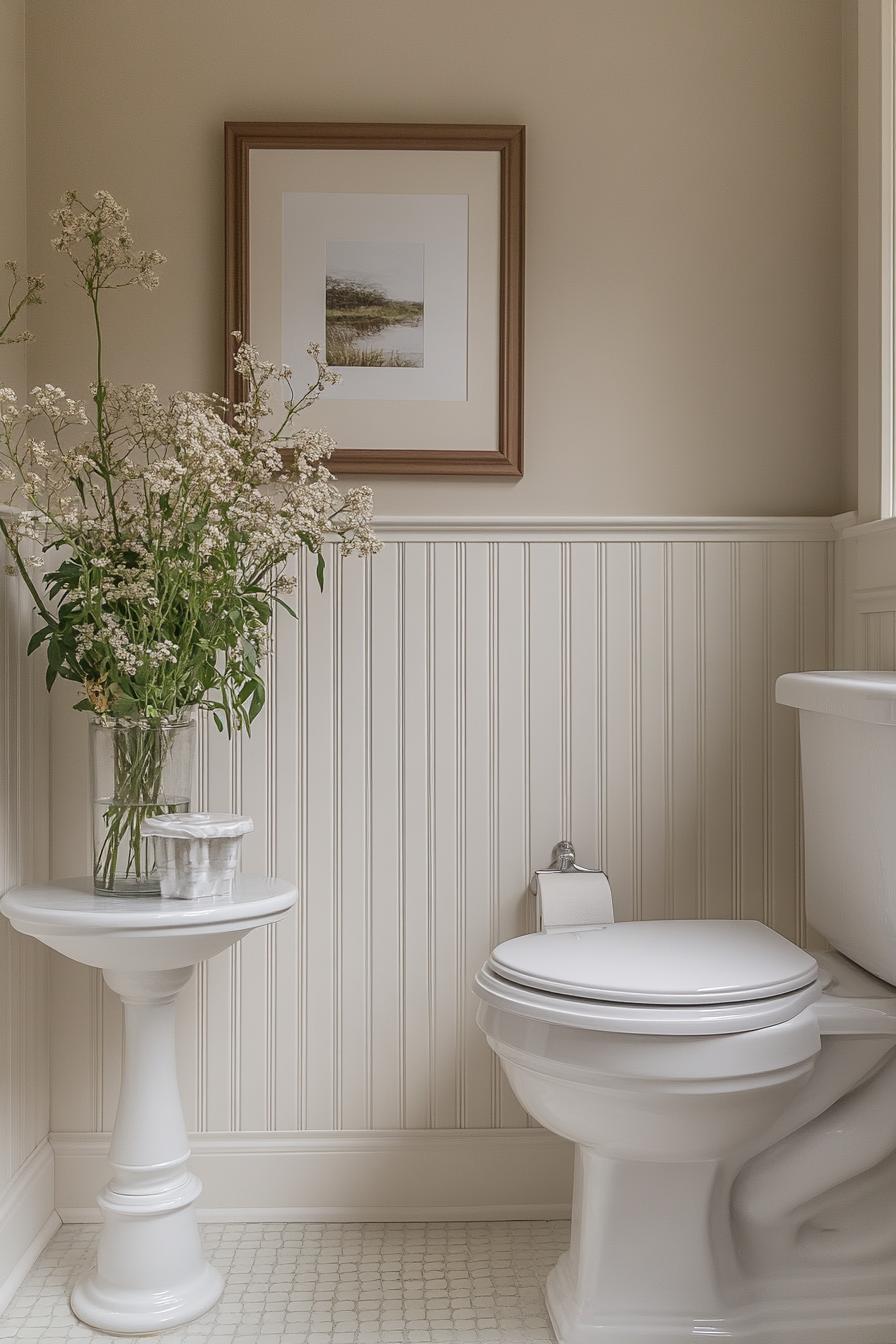 25 Genius tiny bathroom ideas for your makeover 63 23. Traditional charm with Wainscoting Walls-2