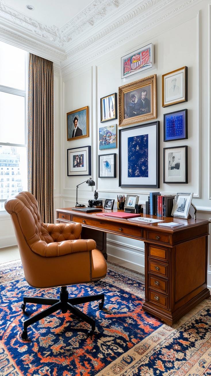 21 clever small office ideas for home and work areas 48 17. Traditional setup with roller top desk and gallery wall-1