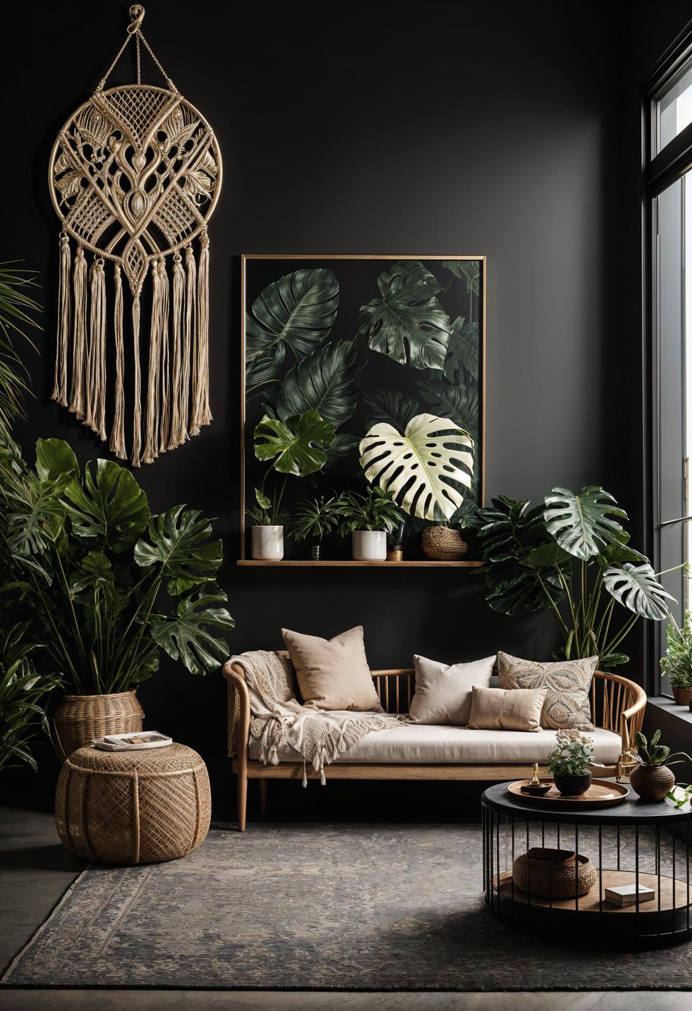 35 Gorgeous Dark Boho Living Room Inspirations 28 17. Tranquil Dark Boho Retreat-1