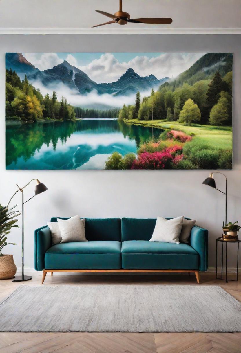 29 Kreativ über den Couch Decor -Ideen, um Ihr Wohnzimmer zu verändern 13 11. ruhiges Landschaftsbild über Couch-0