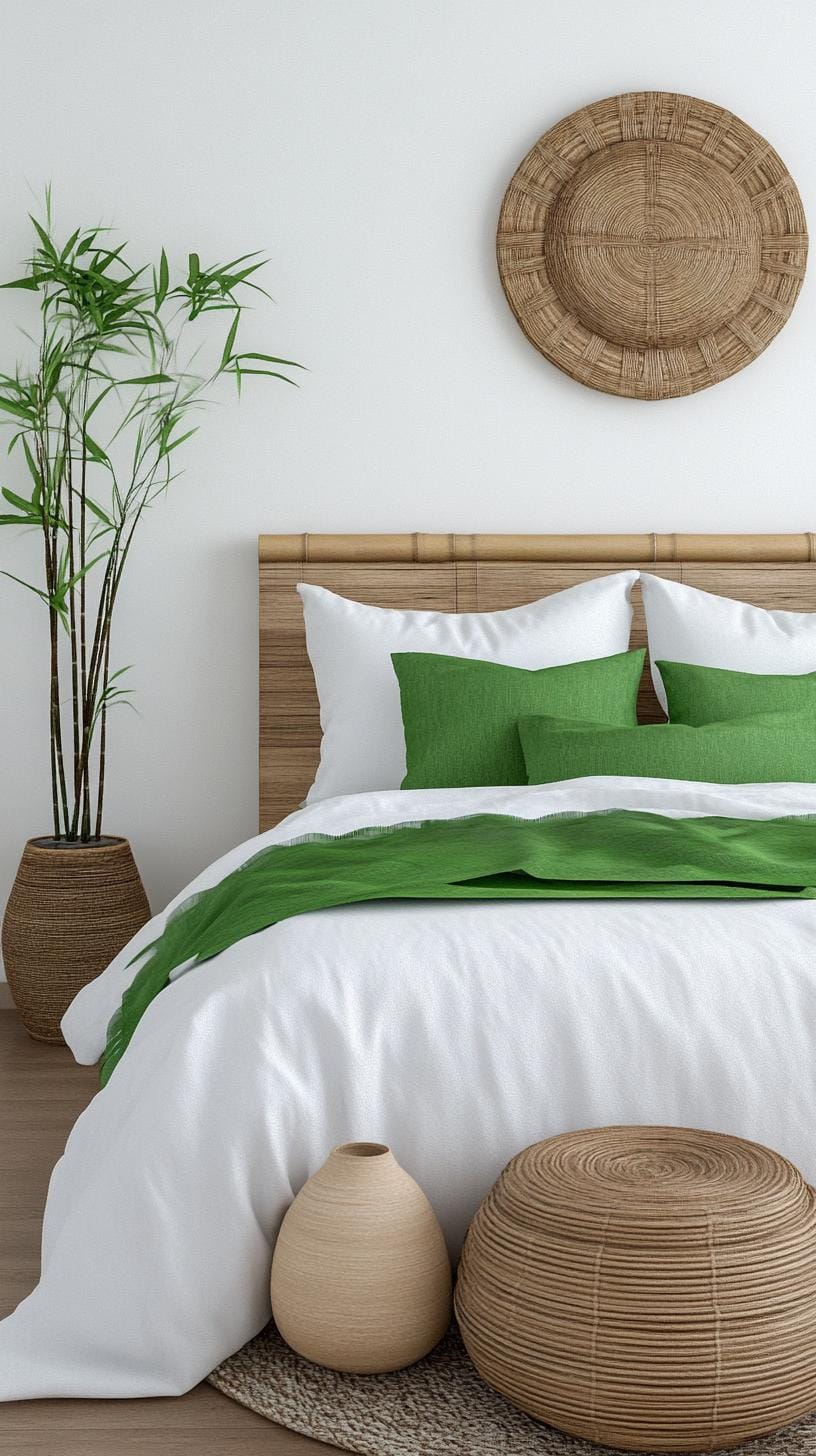 21 modern bedroom ideas for your 2025 makeover 48 14. Quiet zen with natural materials, bamboo characteristics and soothing green tones-2