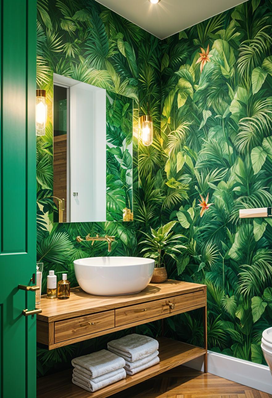 27 wunderschöne grüne Badezimmerideen für einen frischen Look 6 3. Tropical Badezimmer Oasis-0