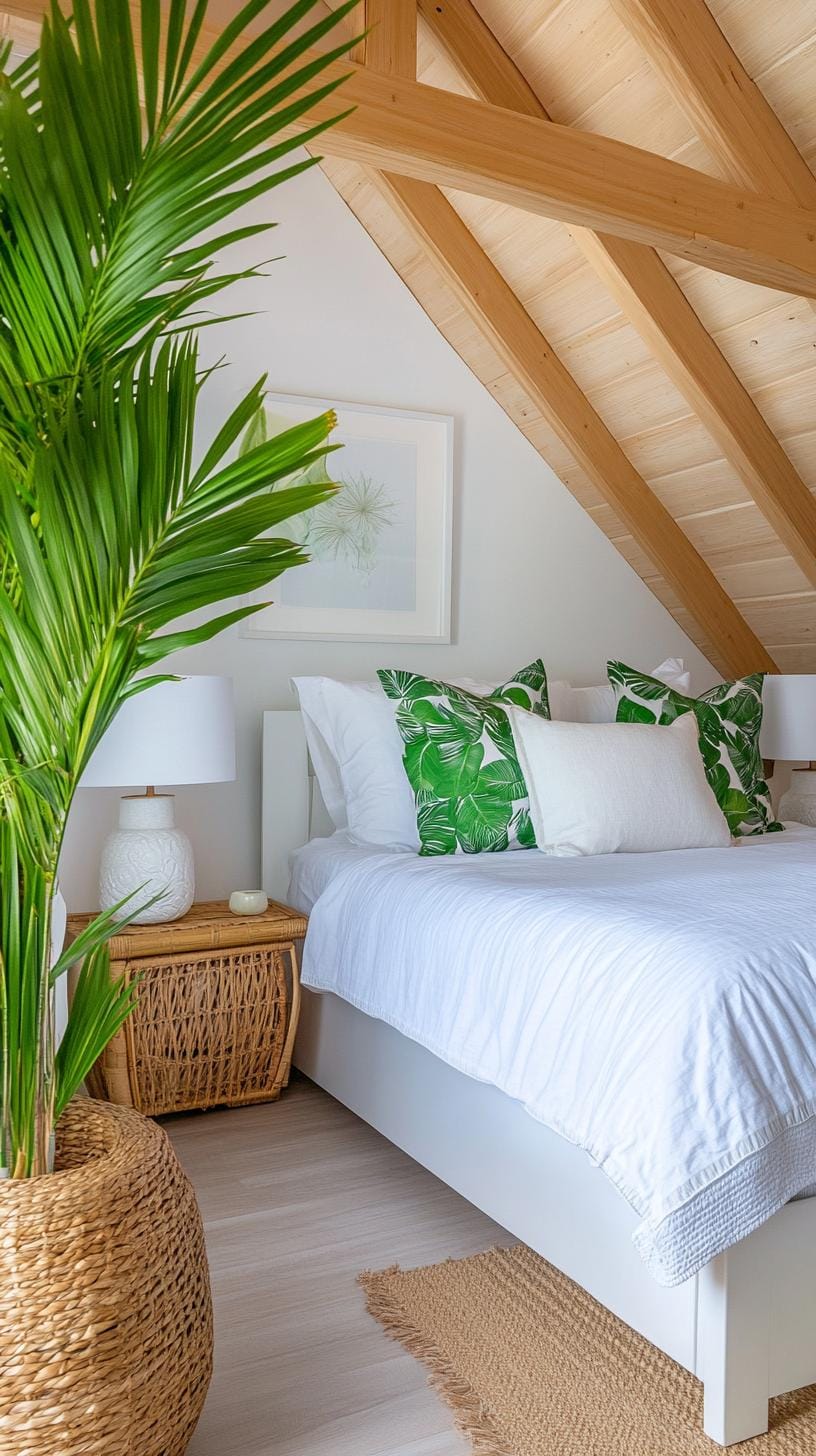 20 super cozy small roof tree bedroom ideas to explore today 23 23 23 7. Tropical oasis with light green plants, bamboo furniture and sea foam walls-2