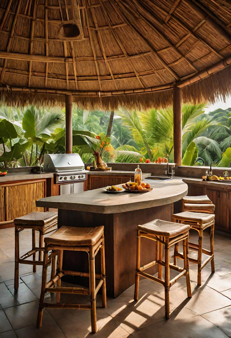 45 Timeless Kitchen Design Ideas for Everlasting Style 36 31. Tropical Thatched Outdoor Kitchen-0