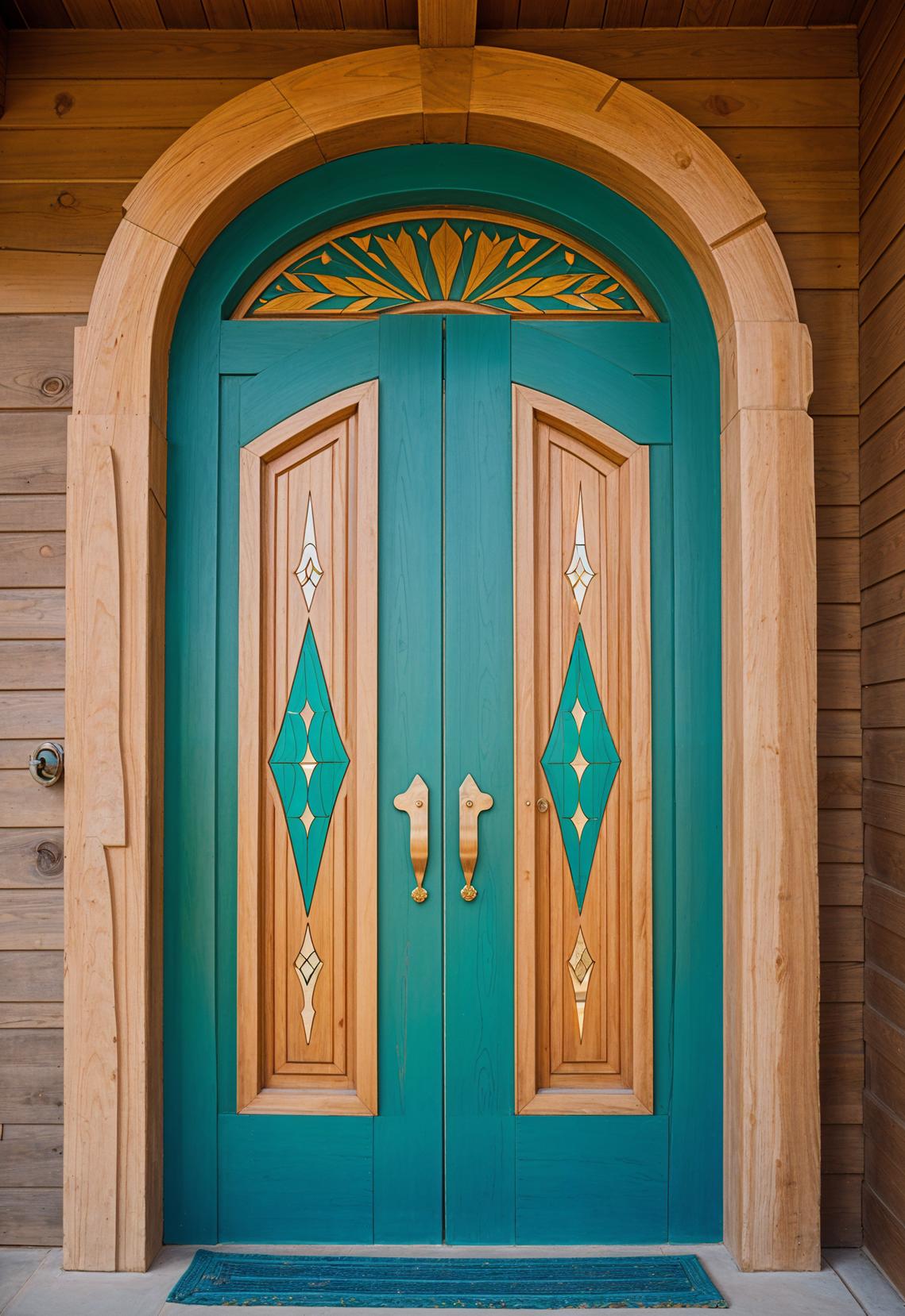 29 Stunning Wooden Door Designs for Main Entrances 52 25. Turquoise-Inlaid Southwestern Wooden Door-0