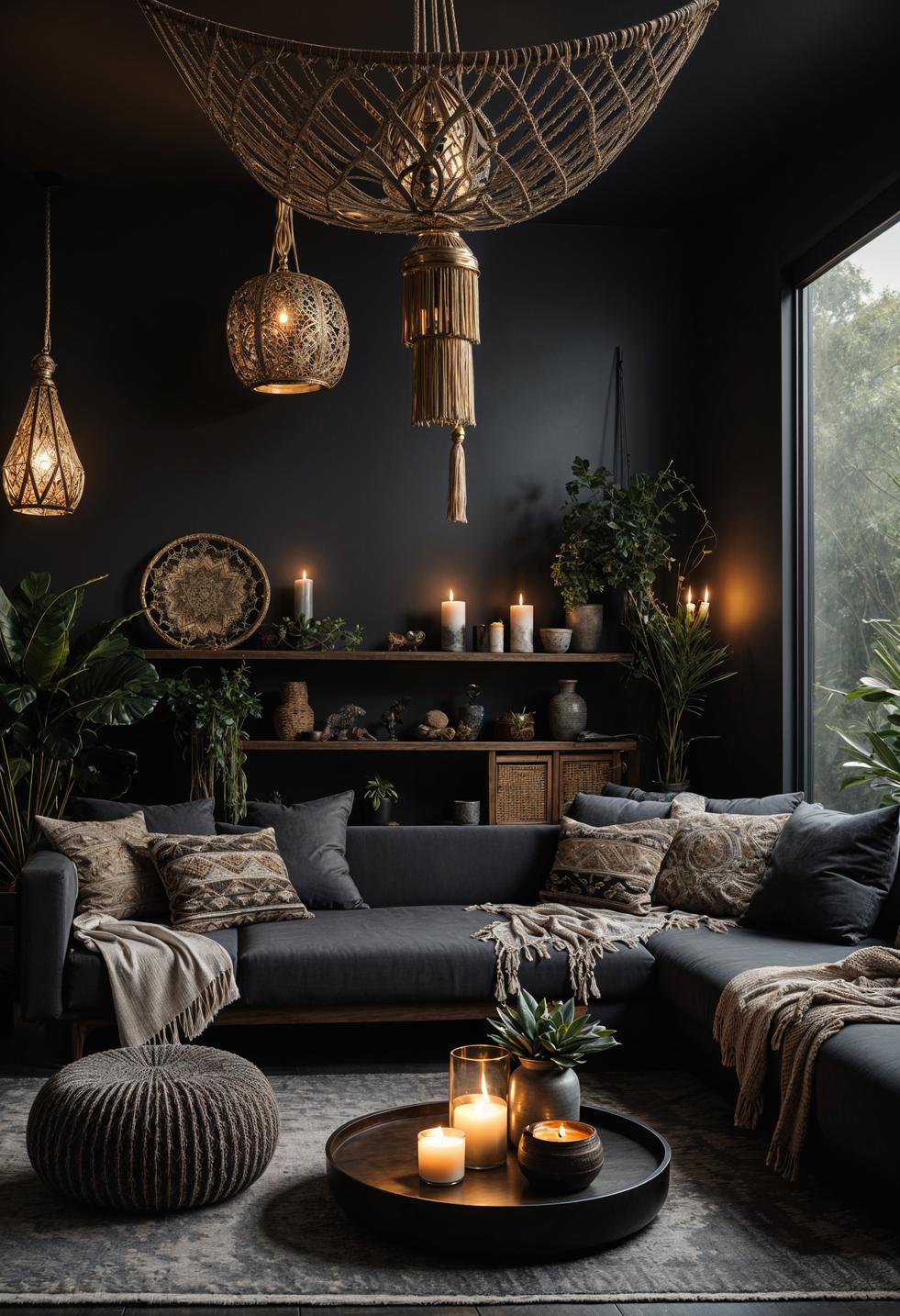 35 Gorgeous Dark Boho Living Room Inspirations 42 25. Twilight Boho Living Space-0