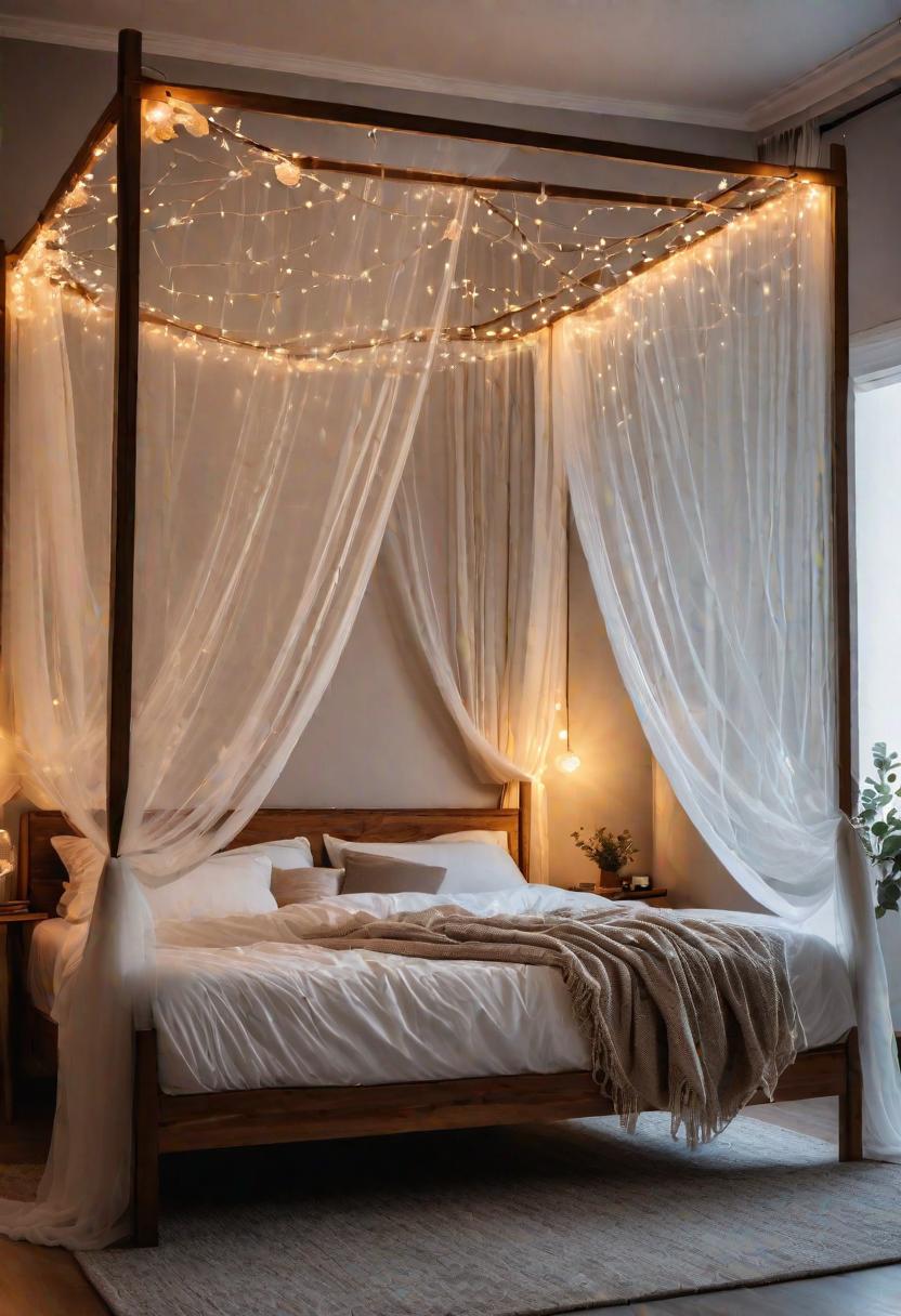 Glow Up Your Bedroom: 33 Chic and Cozy LED Aesthetic Ideas 7 5. Twinkle Lights Bed Canopy-0