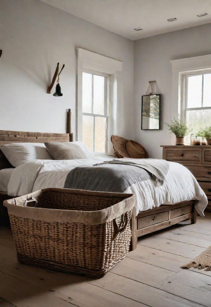 38 Genius Farmhouse Bedroom Ideas 39 37. Under-Bed Storage with Woven Baskets-0