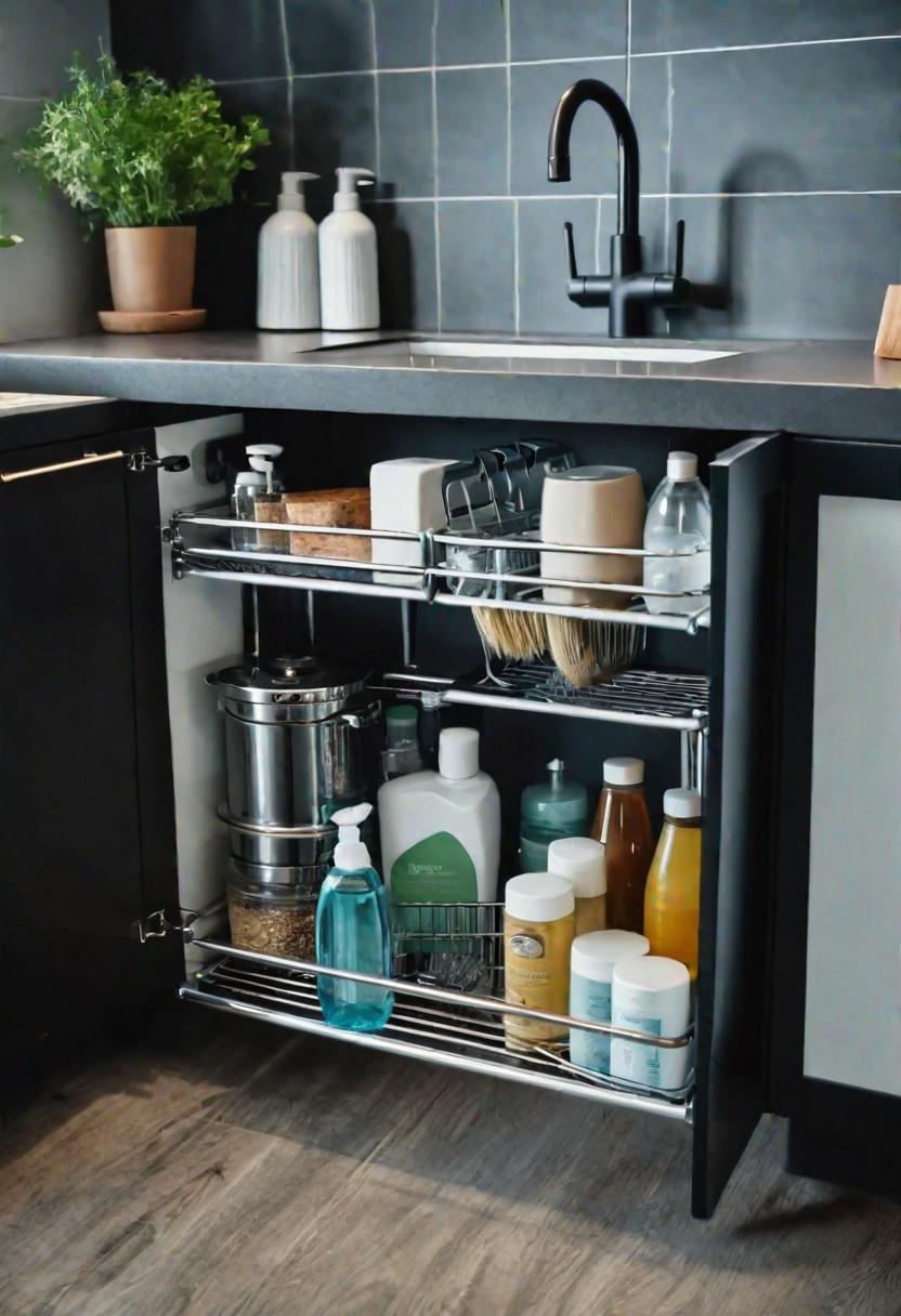 39 Clever Small Kitchen Ideas: Maximize Your Space with Stylish and Functional Designs 21 15. Under-Sink Cleaning Supplies Rack-0