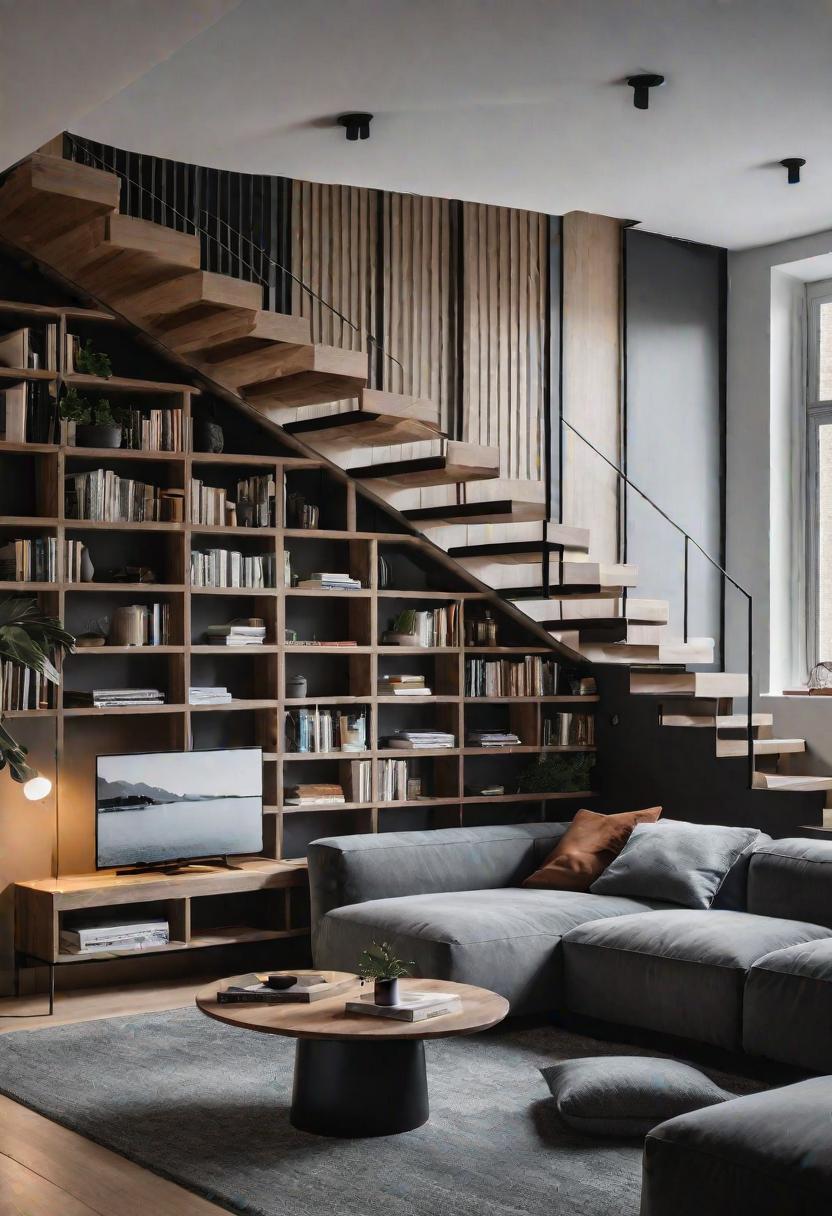 Small Space, Big Impact: 34 Minimalist Living Room Ideas for Every Apartment 28 26. Under Stairs: Shelving & Nook-0