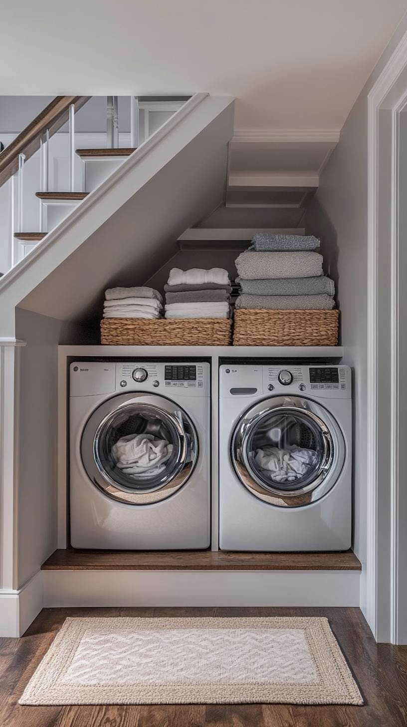 20 Genius Tiny laundry kitchen ideas: organization & stacked design 28 11. Surface washing center with custom storage solutions-0