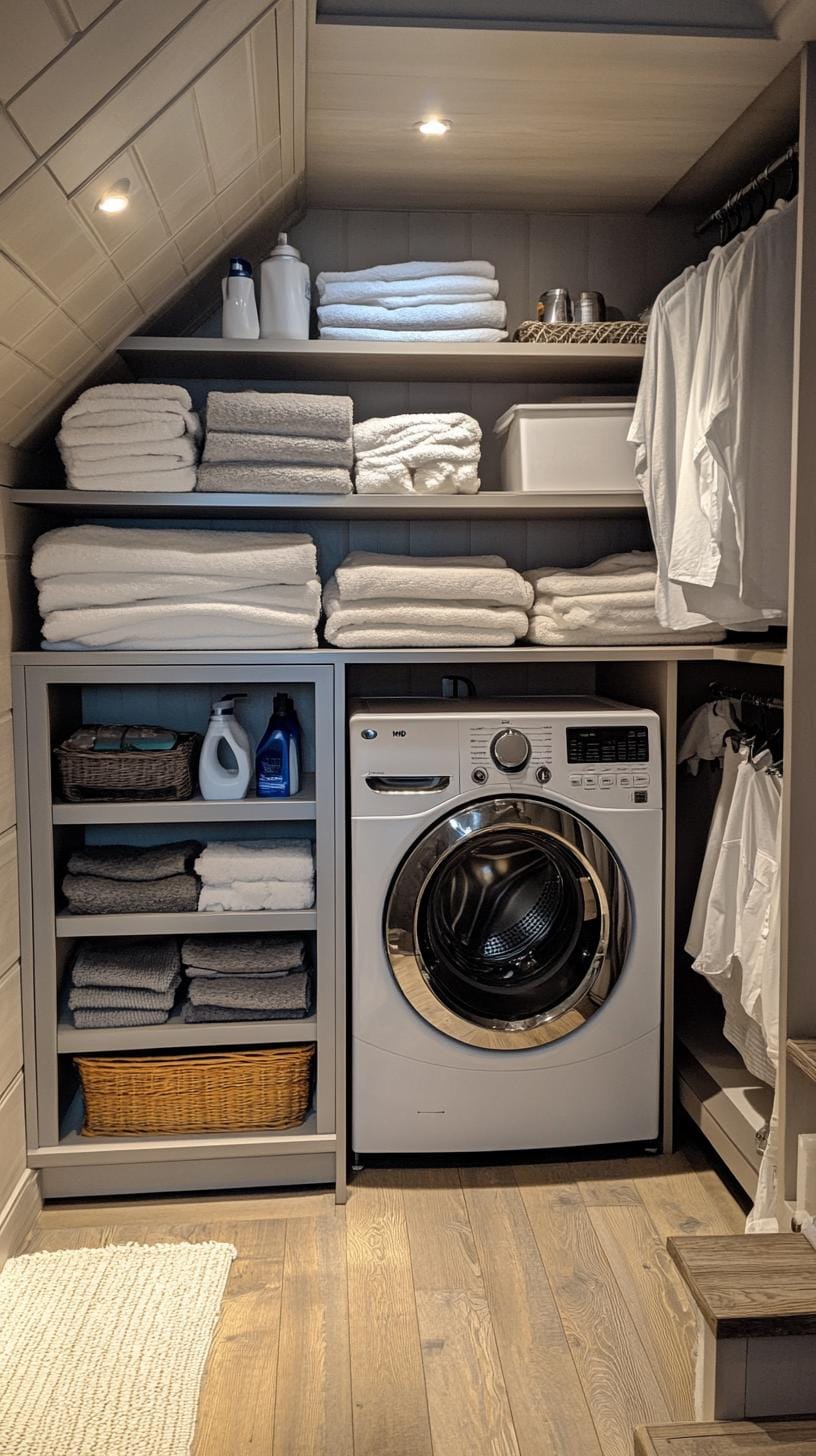 20 Genius Tiny laundry kitchen ideas: organization & stacked design 29 11. Surface washing center with custom storage solutions-1