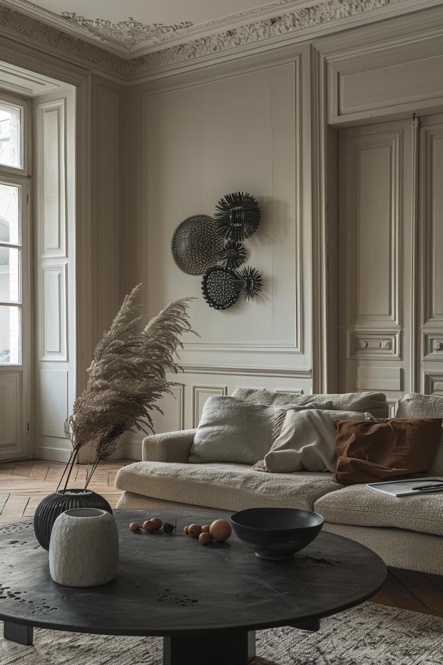 15 trendy, moody, neutral living room designs to inspire 27 13. Unique iron wall sculptures for mood-neutral clearing-1