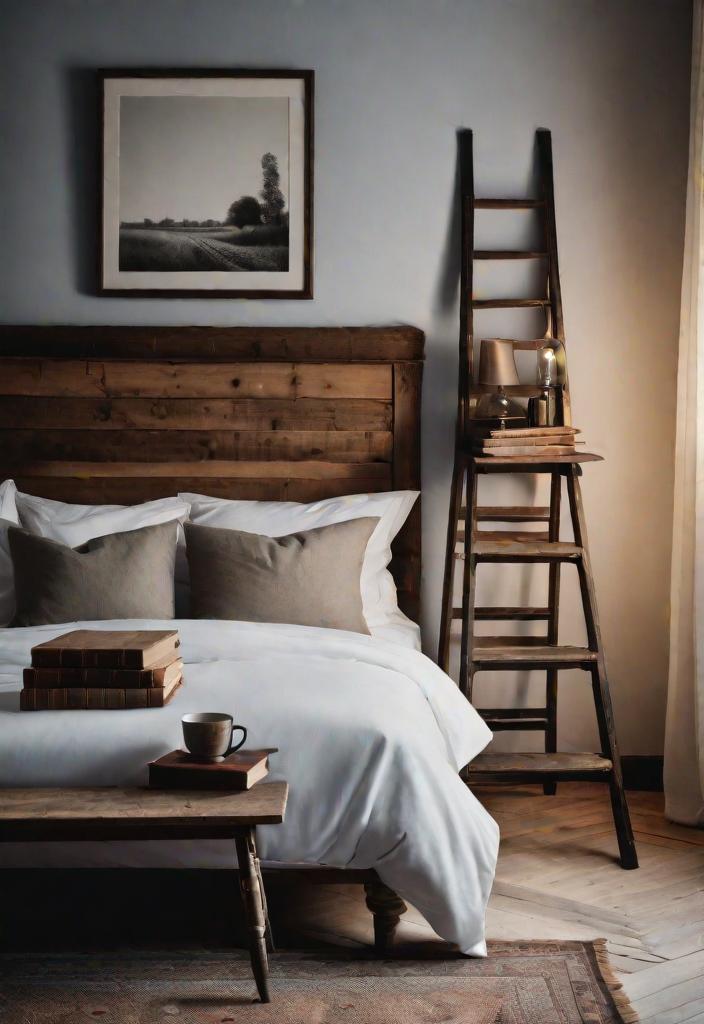 38 Genius Farmhouse Bedroom Ideas 35 33. Unique Nightstand: Antique Step Ladder-0