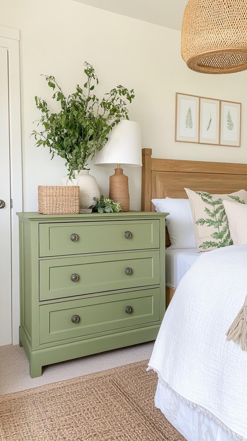 25 einzigartige Salbei grüne Boho Schlafzimmer Ideen für 2025 71 22. Upcycled Charm: Neumagine alte Möbel in mit Salbei bemalten Stücke für einen personalisierten Touch-3