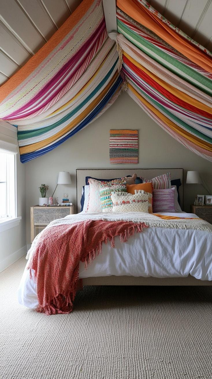 21 colorful boho bedroom ideas for a bizarre hippie -vibe 54 19. Upcycled Color Craze: Use repeated materials with color splashes for a lively environmentally friendly mood-0