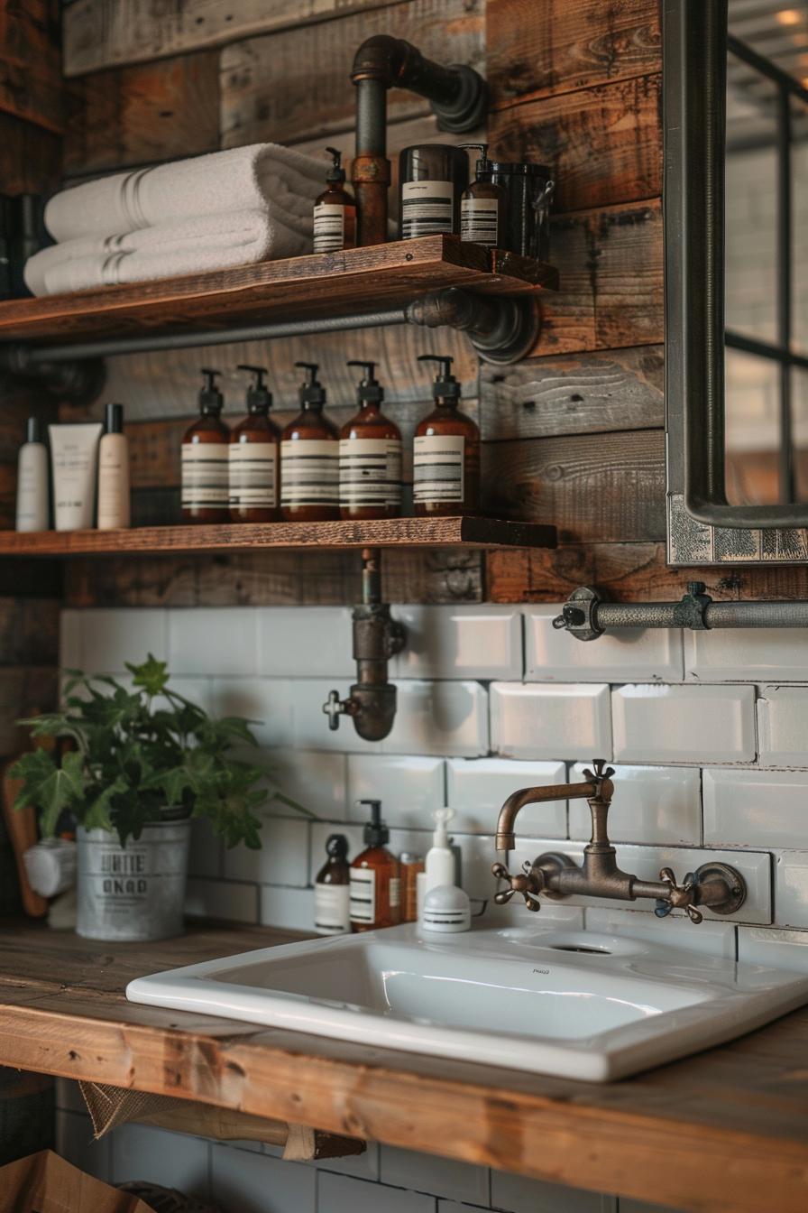 15 Genius & beautiful bathroom shelf ideas you have to see 32 14. Urban Industrial Bathroom Shelf Design-1