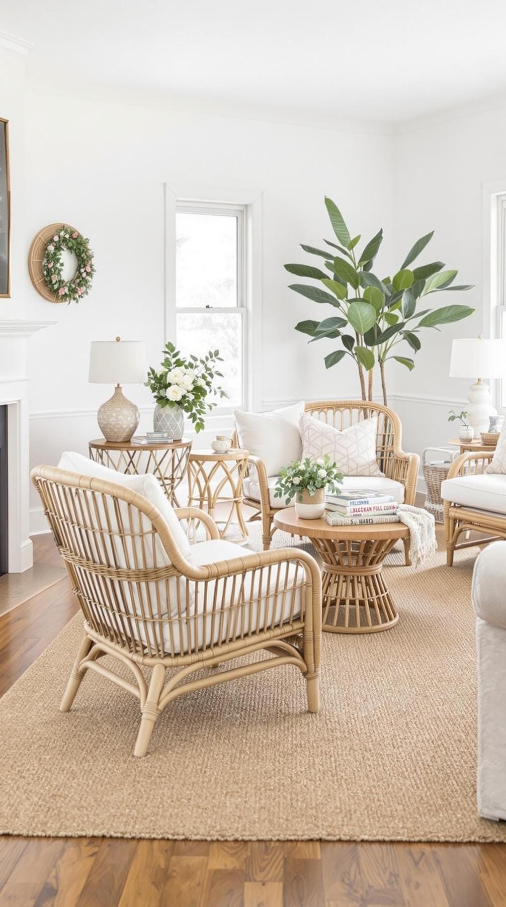 20 unique coastal farmhouse living room ideas, the woW 7 2. Use jute carpets and rattan accents to mix the farmhouse with beach texture-1