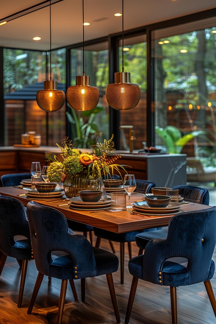 15 new modern dining room ideas in the middle of the century 38 14. Velvet-dining chairs with Brass-0