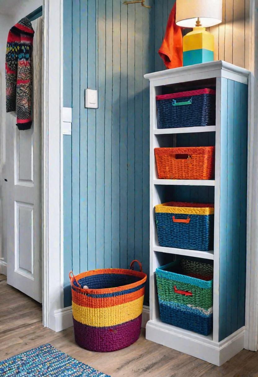 39 Chic Small Entrance Hall Ideas: Creative Solutions for Welcoming Spaces 21 18. Vibrant Basket Storage Solutions-0