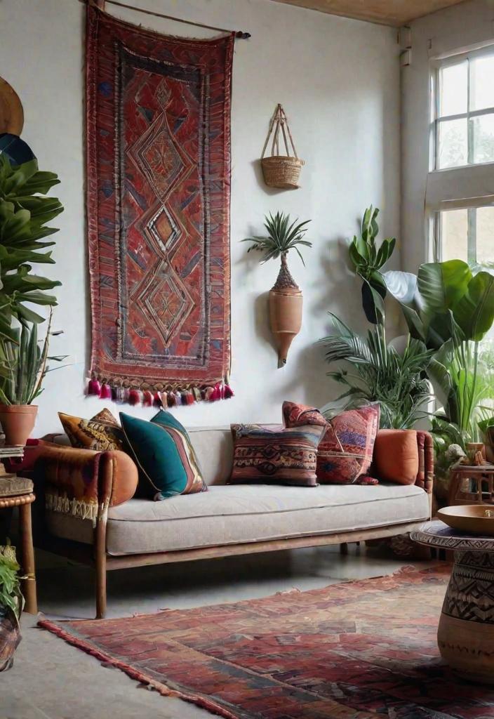 27 faszinierende Wohnzimmerdekorationsideen für 2024 4 2. Lebendiger Boho Chic Decor-0