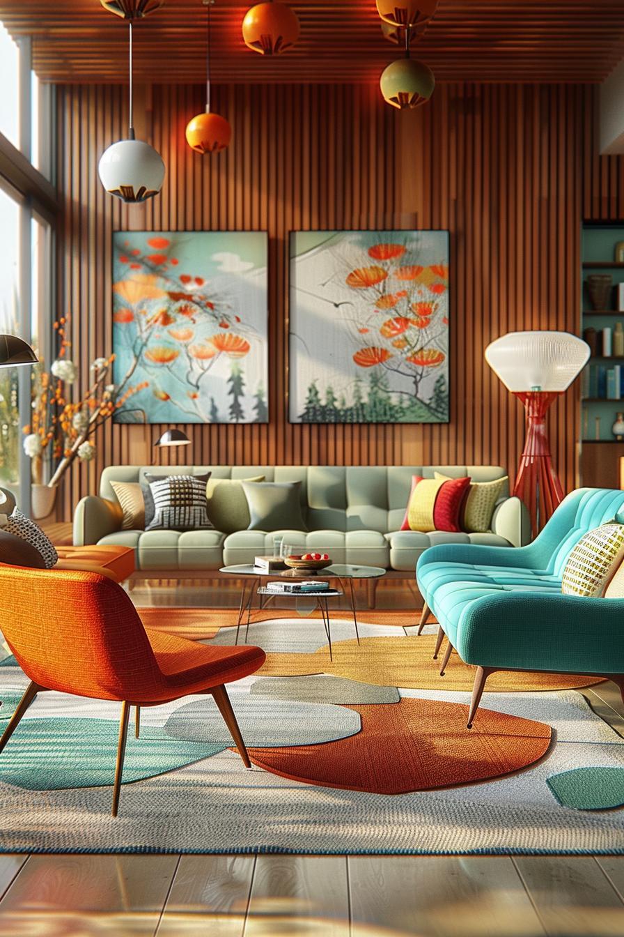 18 colorful in the middle of the century modern living room design 3 1. Lively color blocked sofas mix-0