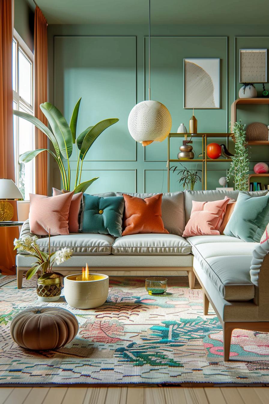 18 colorful in the middle of the century modern living room design 4 1. Lively color blocked sofas Mix-1