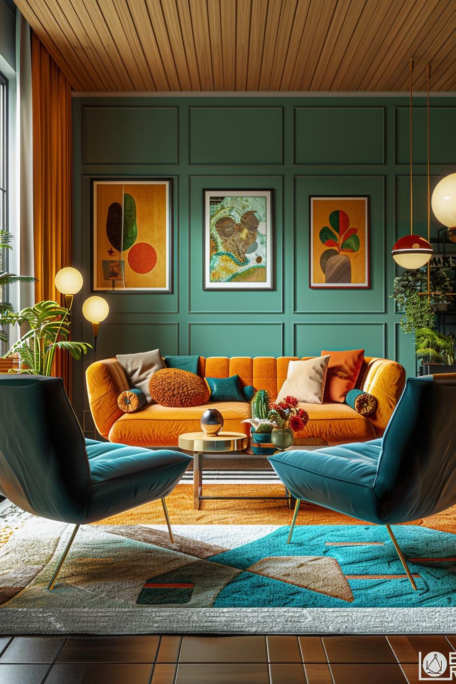 18 colorful in the middle of the century Modern Living Room Design 5 1. Lively color blocked sofas Mix-2