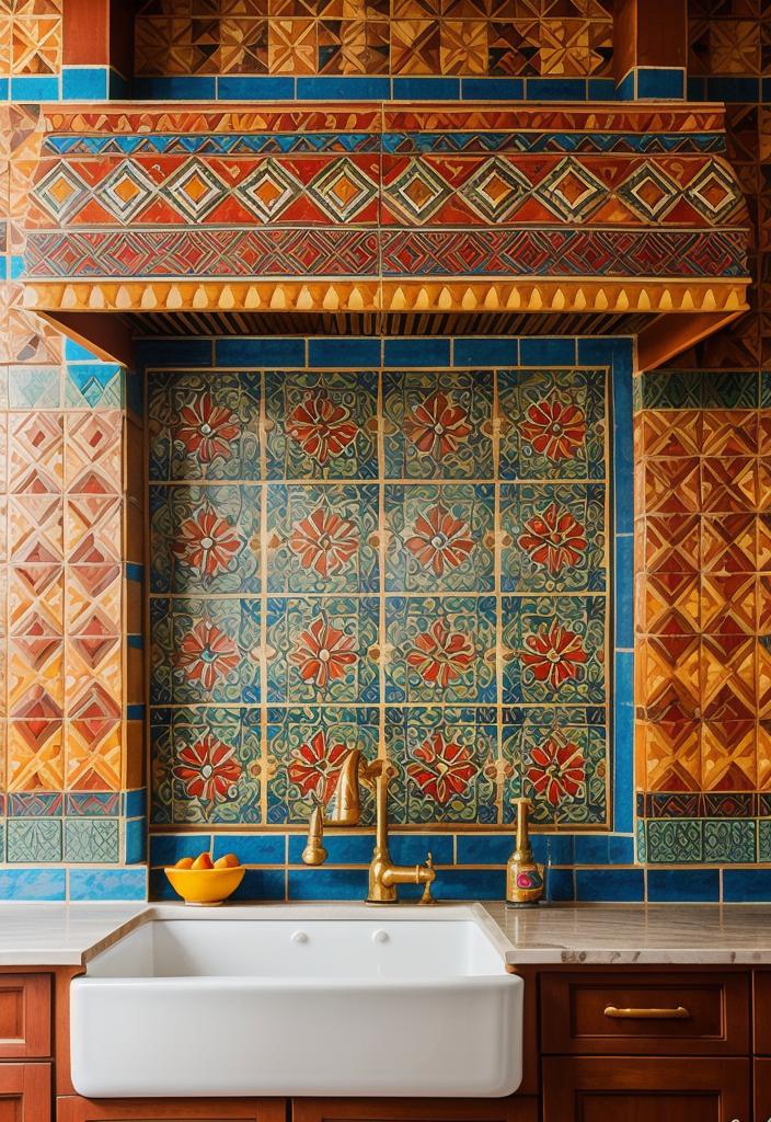 35 Stunning Kitchen Backsplash Ideas: Creative and Eye-Catching Designs 39 27. Vibrant Ethnic Backsplash Patterns-0