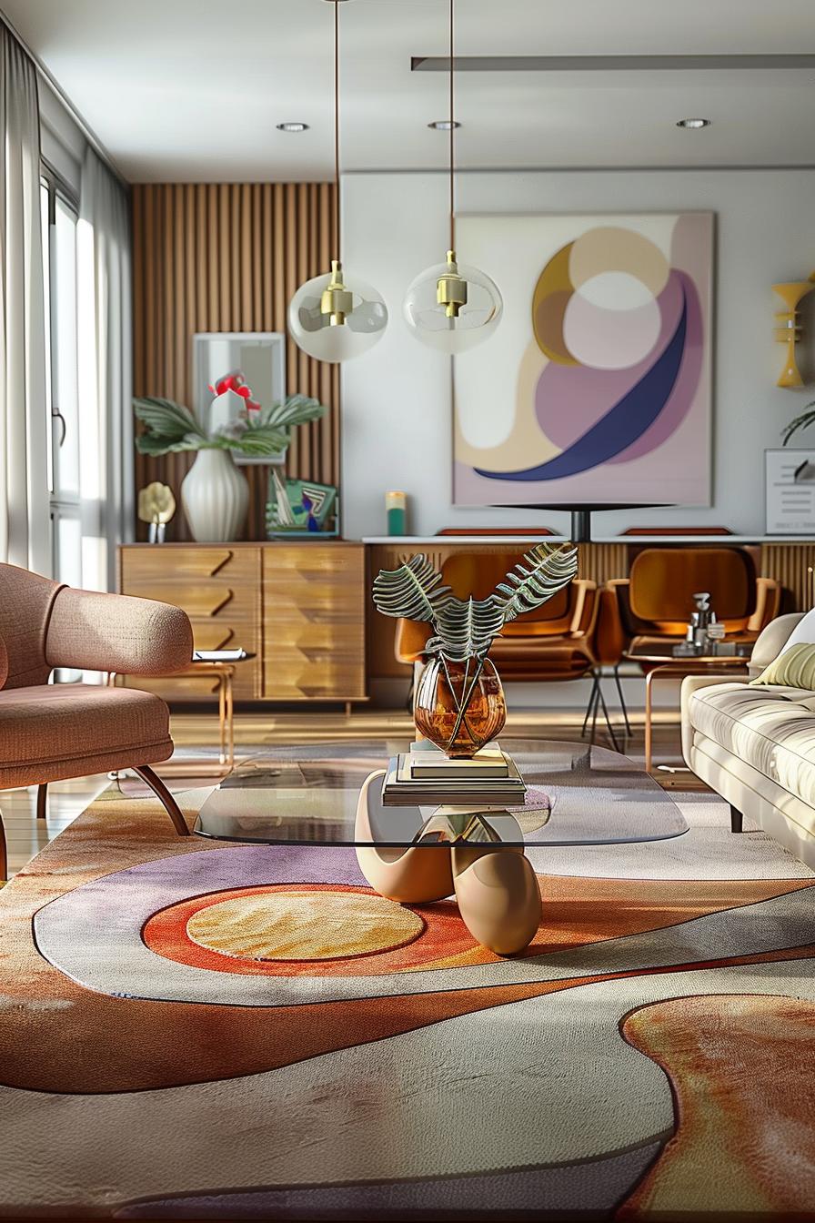 18 colorful in the middle of the century modern living room design 6 2. Lively geometric carpet selection-0