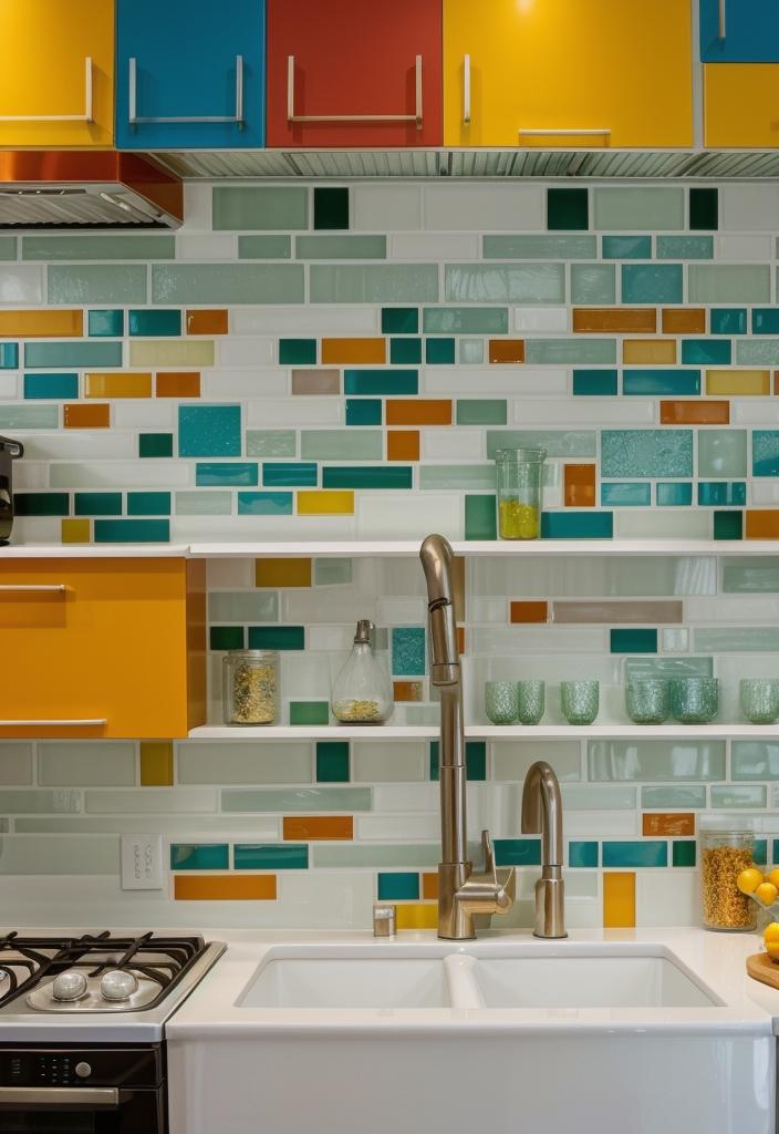 35 Stunning Kitchen Backsplash Ideas: Creative and Eye-Catching Designs 12 7. Vibrant Glass Mosaic Backsplashes-0