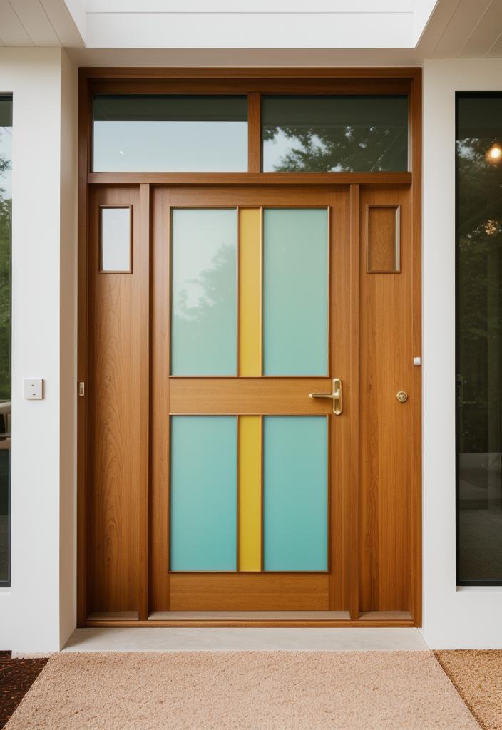 29 Stunning Wooden Door Designs for Main Entrances 31 14. Vibrant Mid-Century Entry Door-1