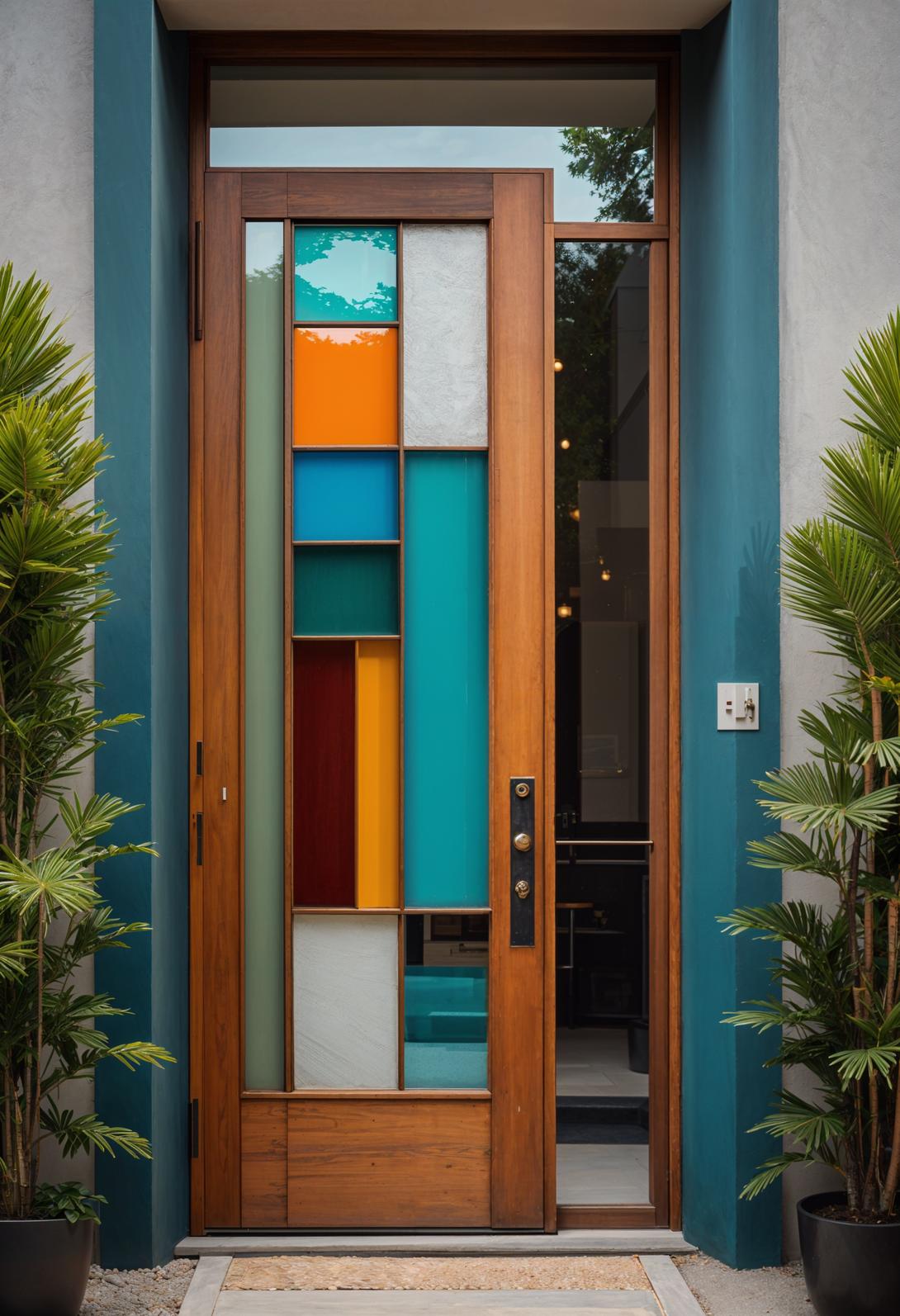 29 Stunning Wooden Door Designs for Main Entrances 32 14. Vibrant Mid-Century Entry Door-2
