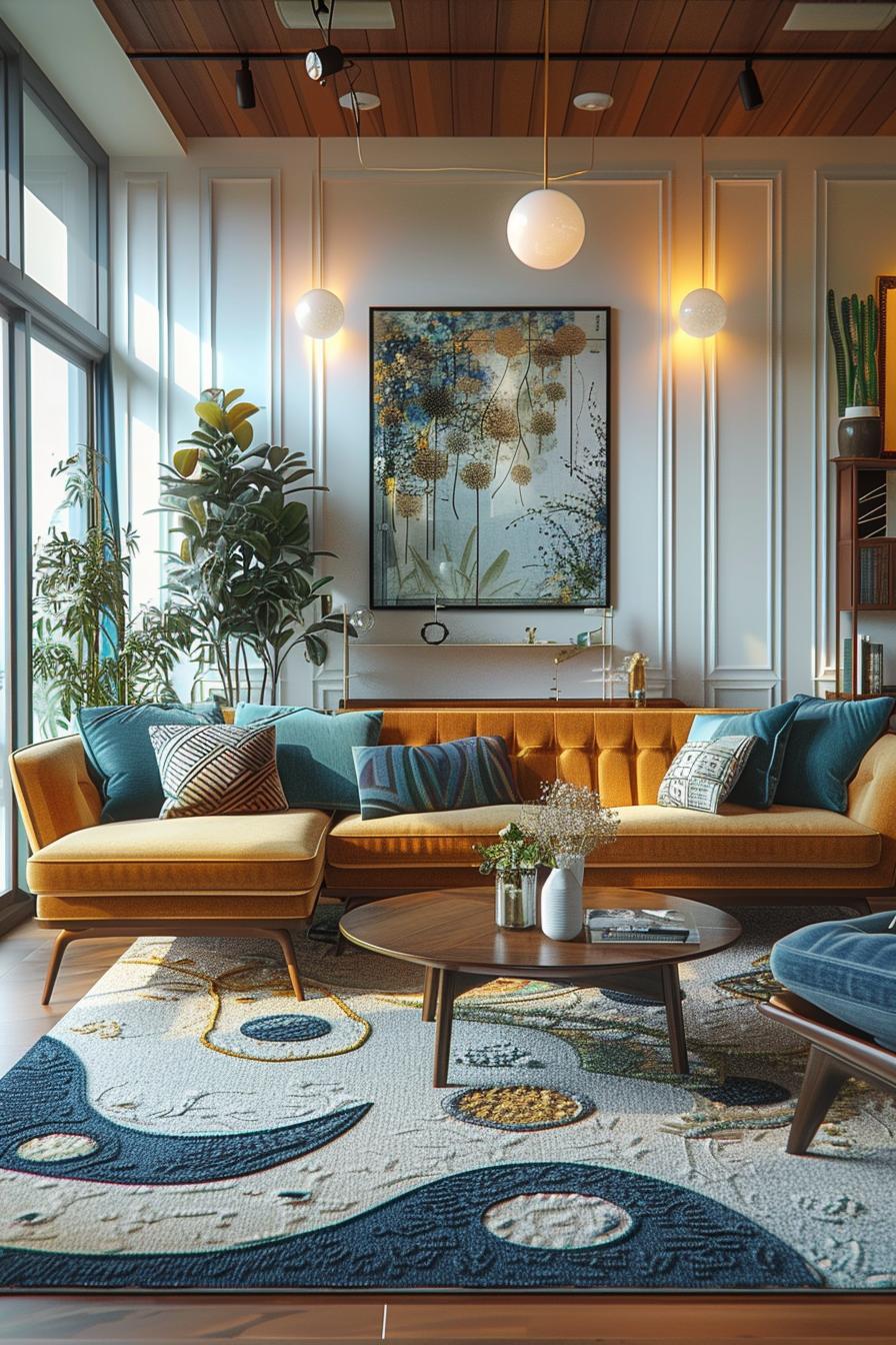 18 colorful in the middle of the century modern living room design 34 11. Lively wooden furniture pairings-2