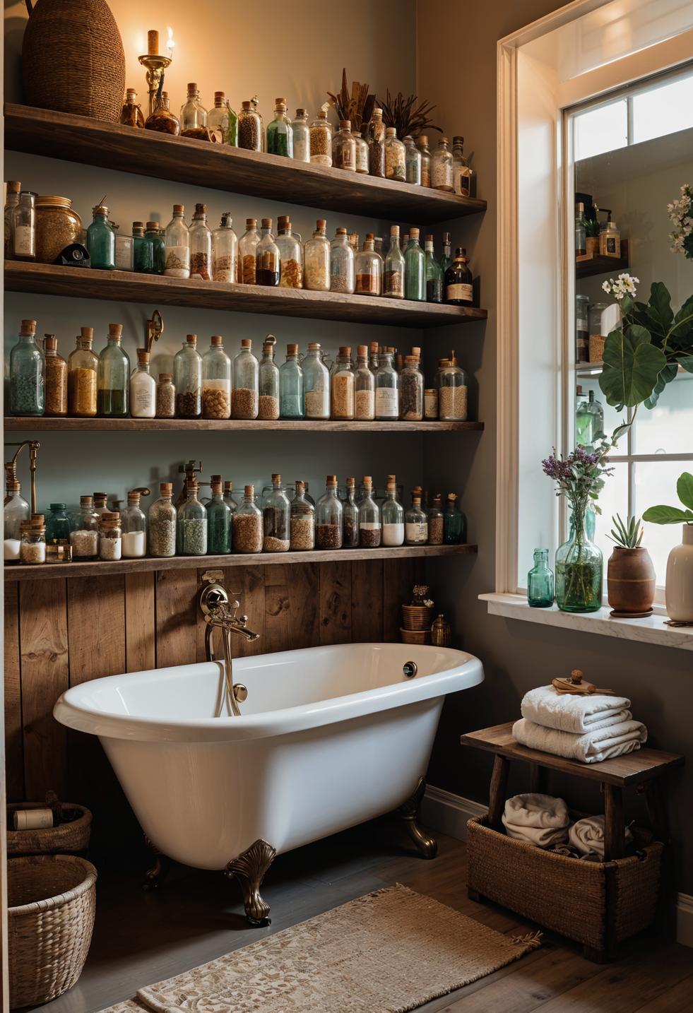 27 Dreamy Boho Bathroom Inspirations for Your Home Makeover 41 23. Vintage Bath Storage Display-0