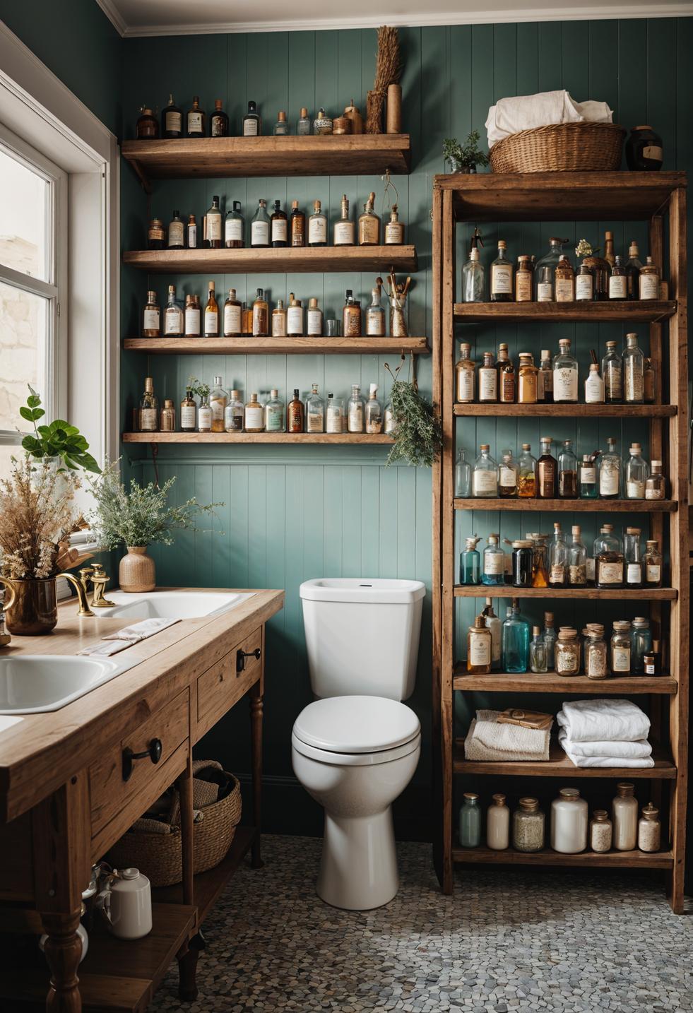 27 Dreamy Boho Bathroom Inspirations for Your Home Makeover 42 23. Vintage Bath Storage Display-1
