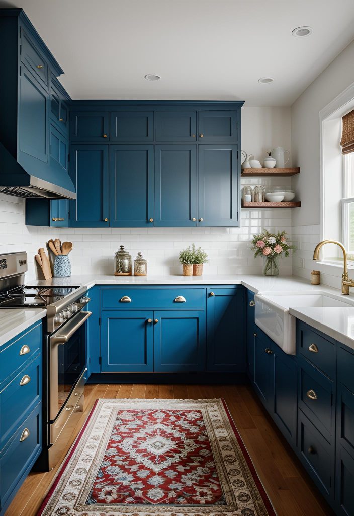 39 Trendy Blue Kitchen Cabinet Ideas: with Cool, Sophisticated Vibes 40 32. Vintage Blue Kitchen Cabinets Trend-0