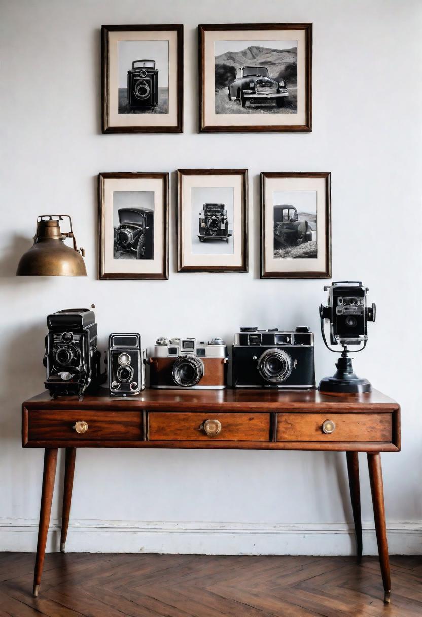 27 atemberaubende Eingangstischdekor -Ideen, um Ihren Eingangseingang zu erhöhen 24 14. Vintage Camera Collection Display-0