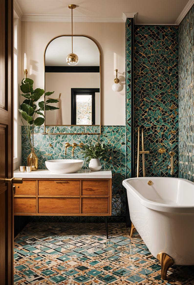 20 aesthetic bathroom designs for your home processing 6 3. Vintage charm in the geometric bathroom-0