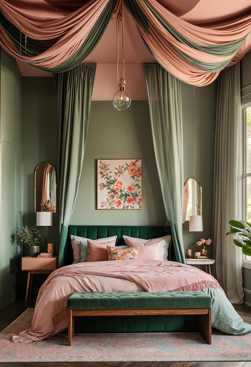 30 Chic Sage Green and Blush Bedroom Ideas 34 16. Vintage Fabric Canopy Inspiration-2