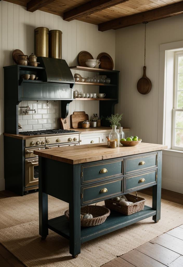 26 Genius Kitchen Island Ideen: Stil und Funktionalität 8 3. Vintage Farmhouse Island Design-1