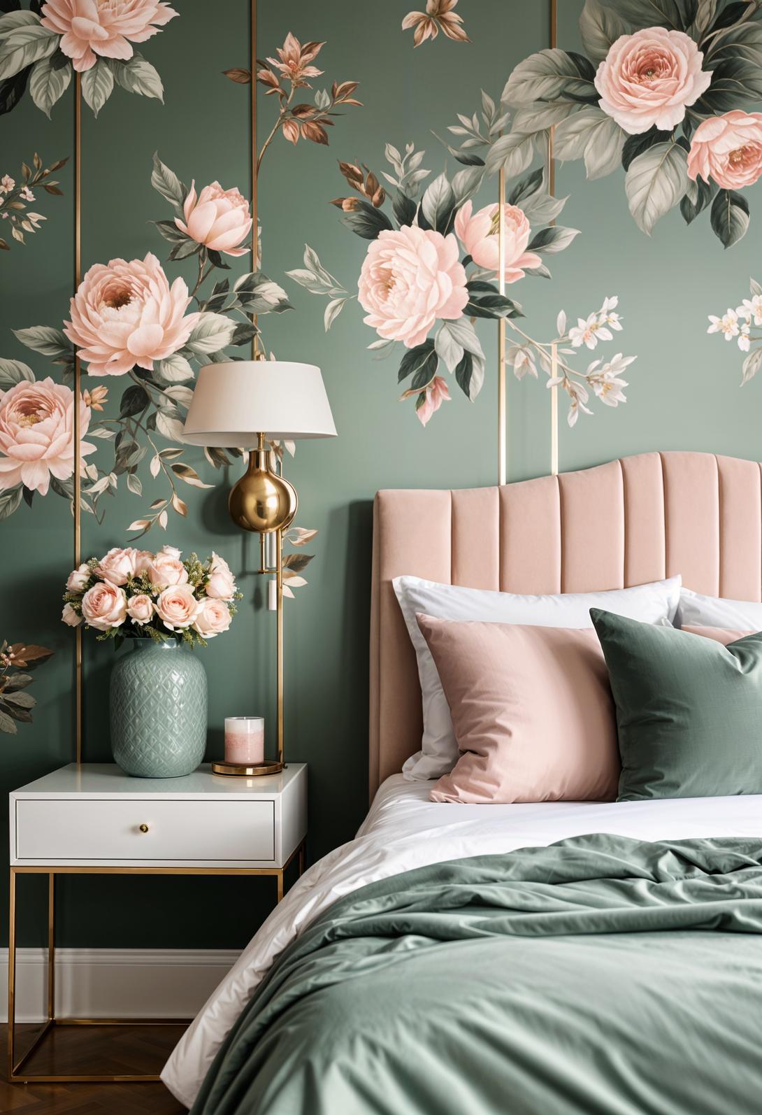 30 Chic Sage Green and Blush Bedroom Ideas 12 3. Vintage Floral with Modern Accents-0