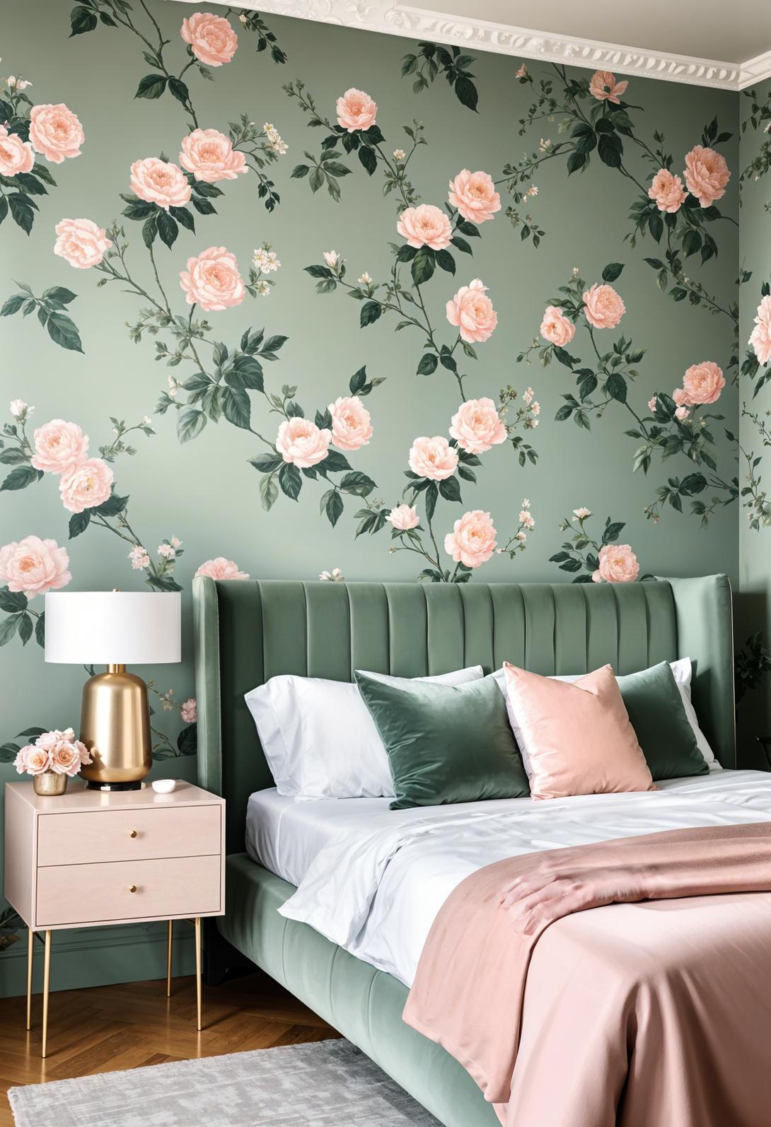 30 Chic Sage Green and Blush Bedroom Ideas 13 3. Vintage Floral with Modern Accents-1