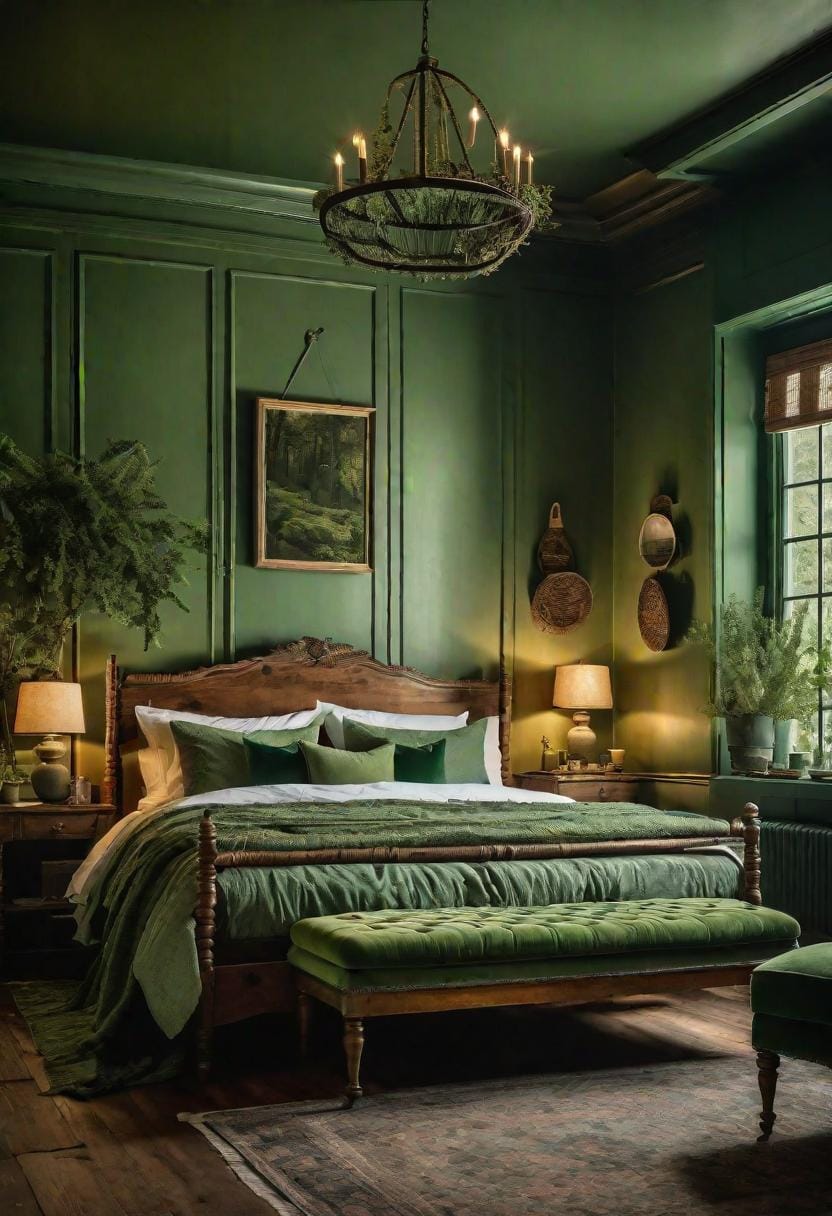 20 moody green bedroom ideas for a cozy retreat 6 2. Vintage Forest: Integrate Desperate Wood Certifications with Sage Green colors and antique facilities-0